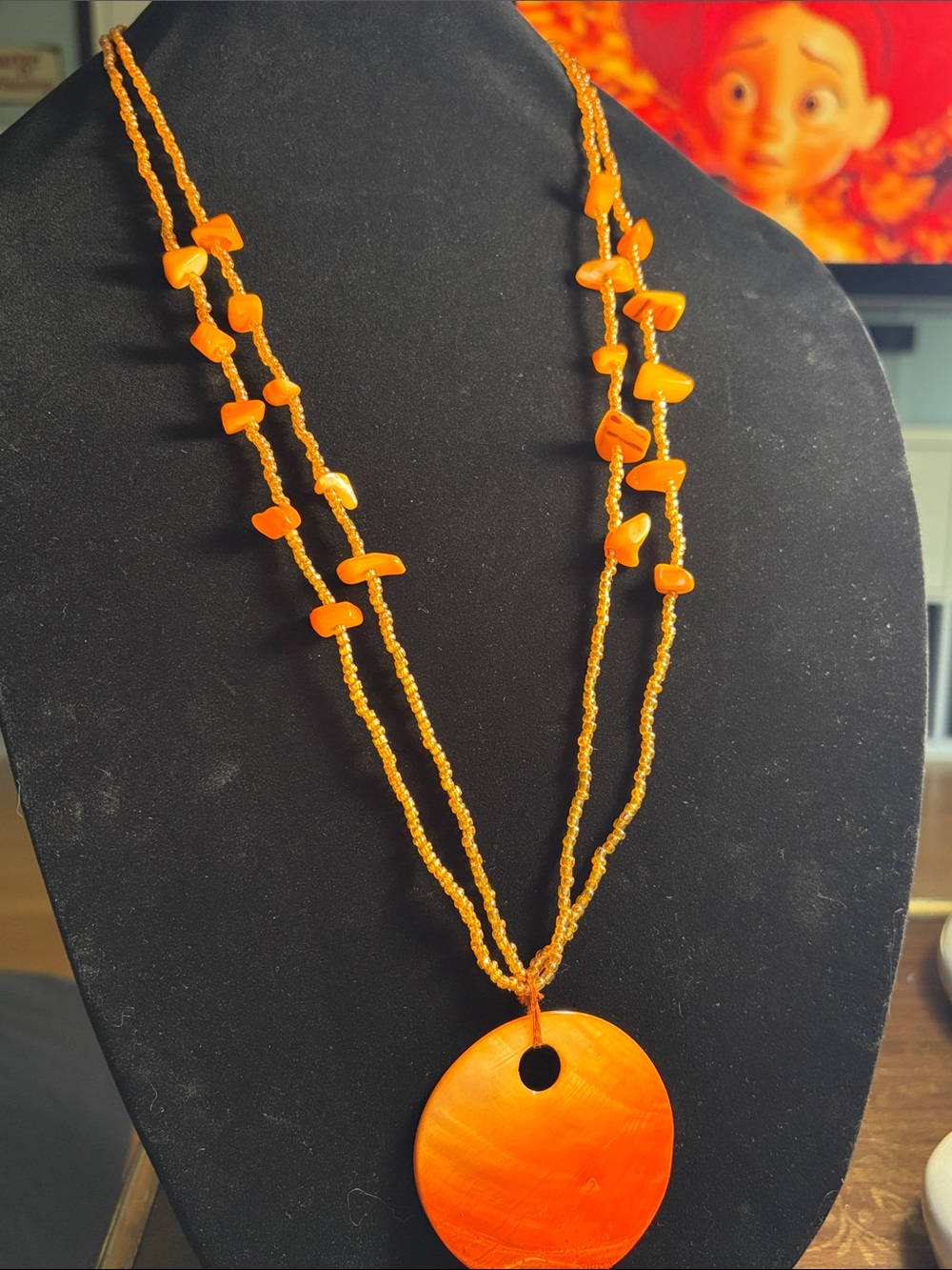 Vintage 18.5” Orange Beaded Pendant Necklace - Women's Jewelry